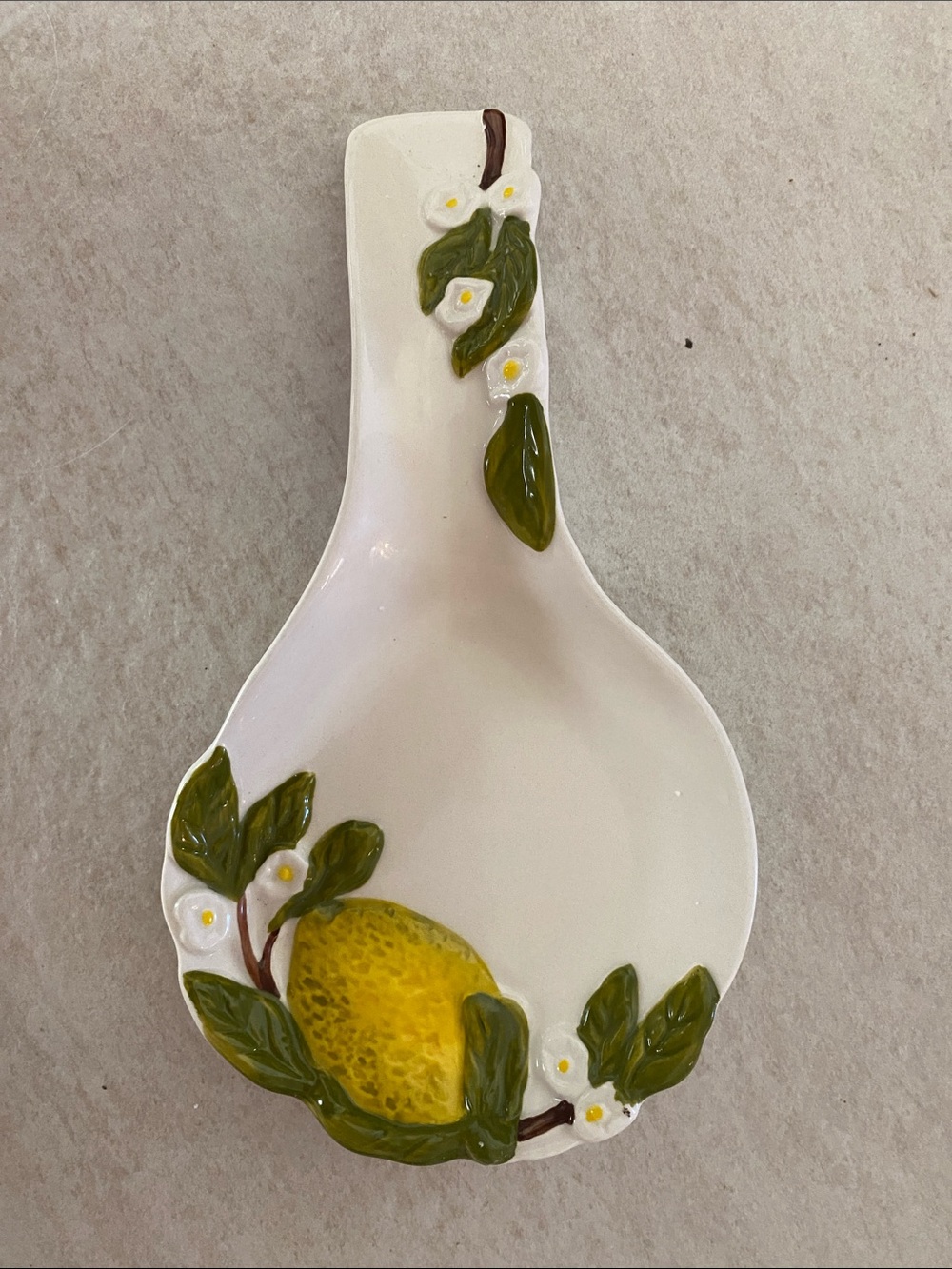 Anthropologie Ceramic Lemon Spoon Rest in White, Yellow, Green